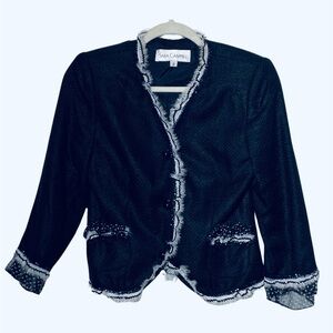 Sara Campbell Boucle Short Jacket Fringe Sequin Polka Dot Ruffle Trim, Size 2